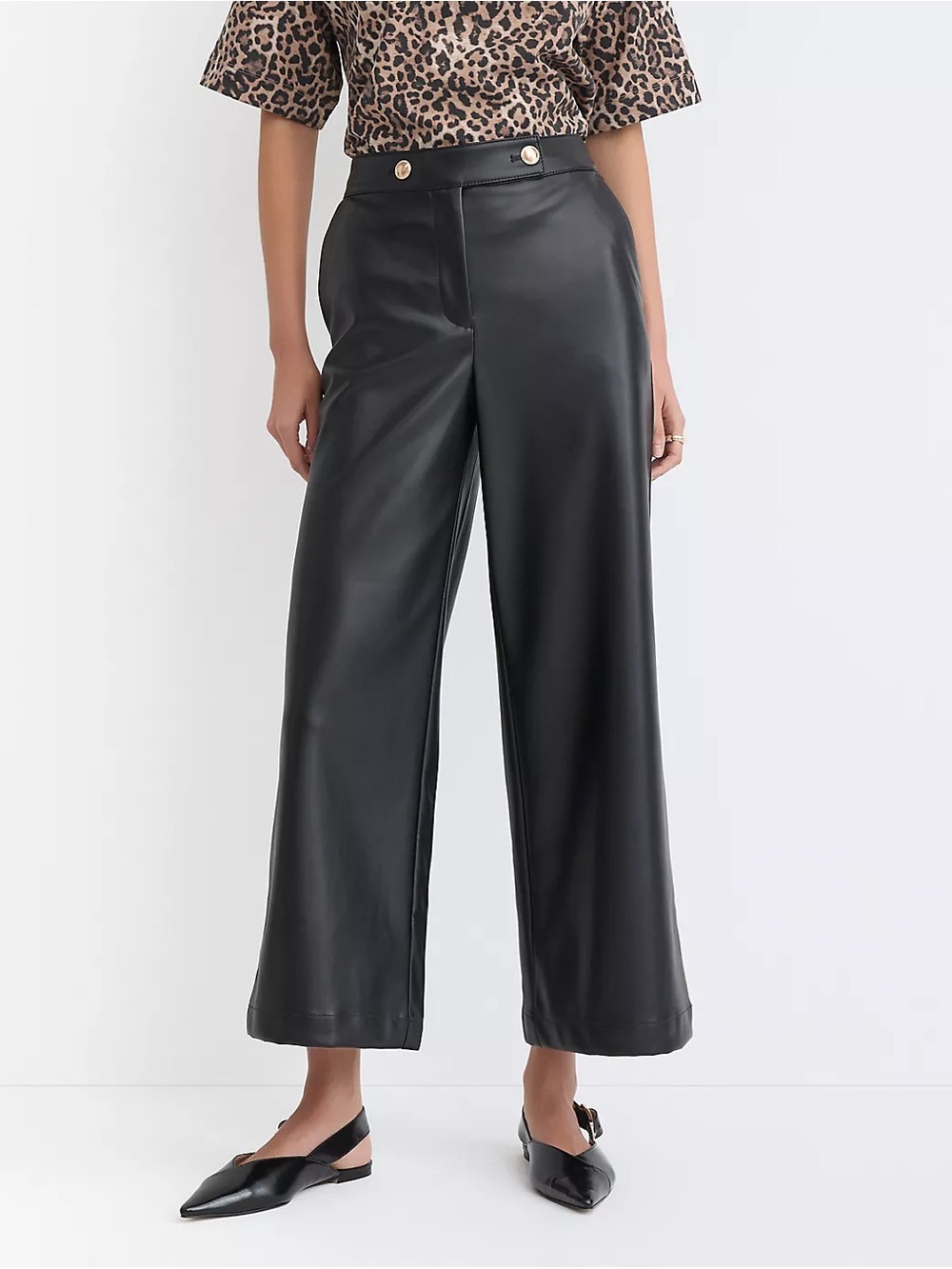 Loft Wide Leg Culottes Black Faux Leather Size 8 Edgy Corporate Elevated NWT